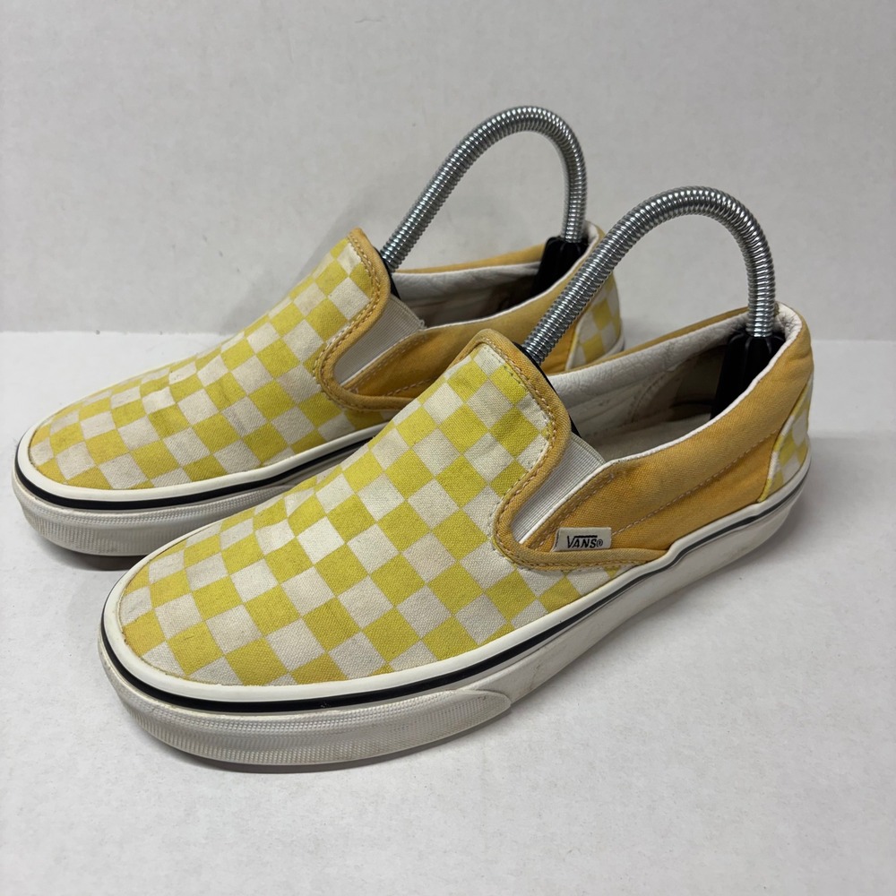 Vans Women Slip On Canvas Yellow Checkerboard M6.5 W8 Classic Skater Sneaker